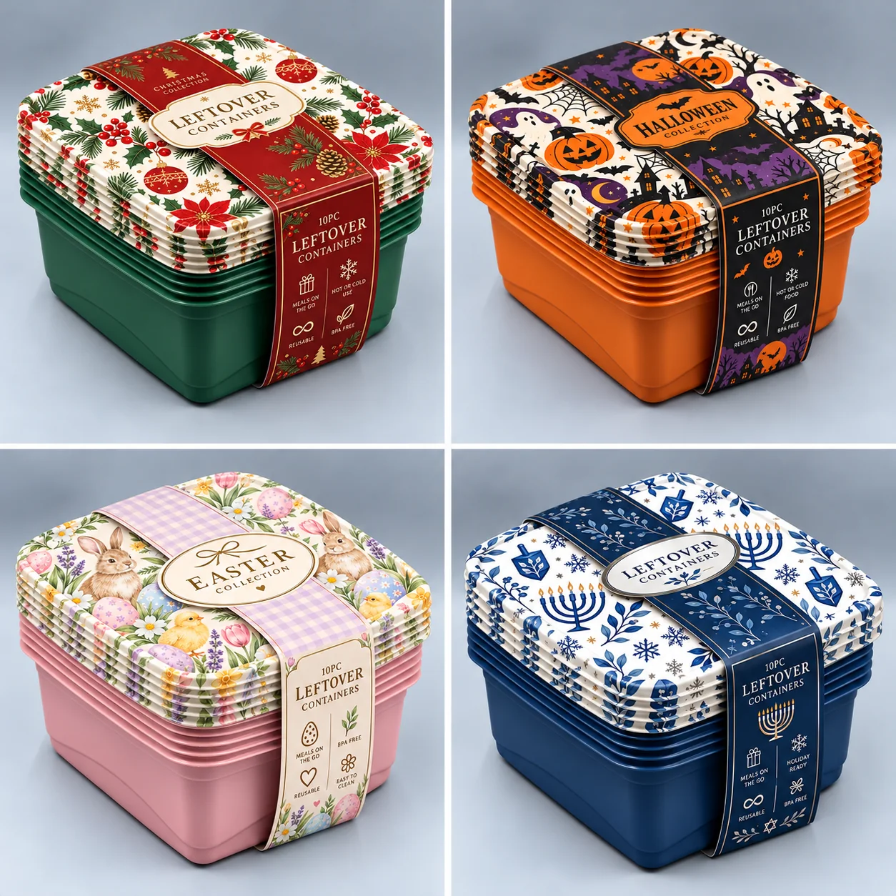 Holiday themed leftover container collection