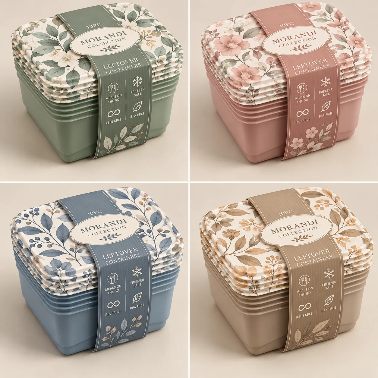 Botanical print leftover container collection